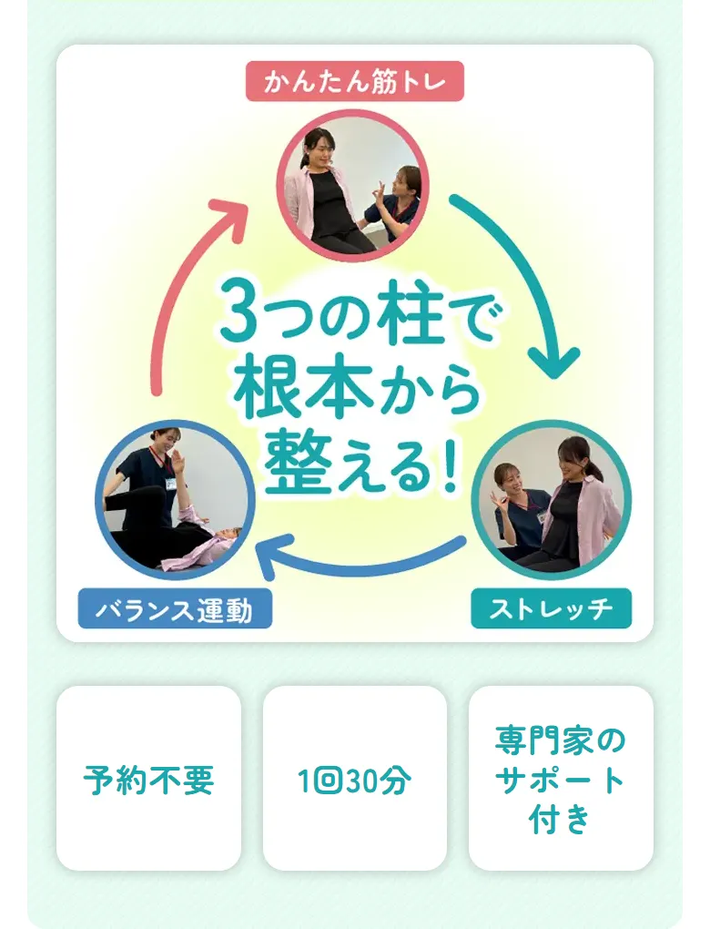 3つの柱で根本から整える！・予約不要・1回30分・専門家のサポート付き